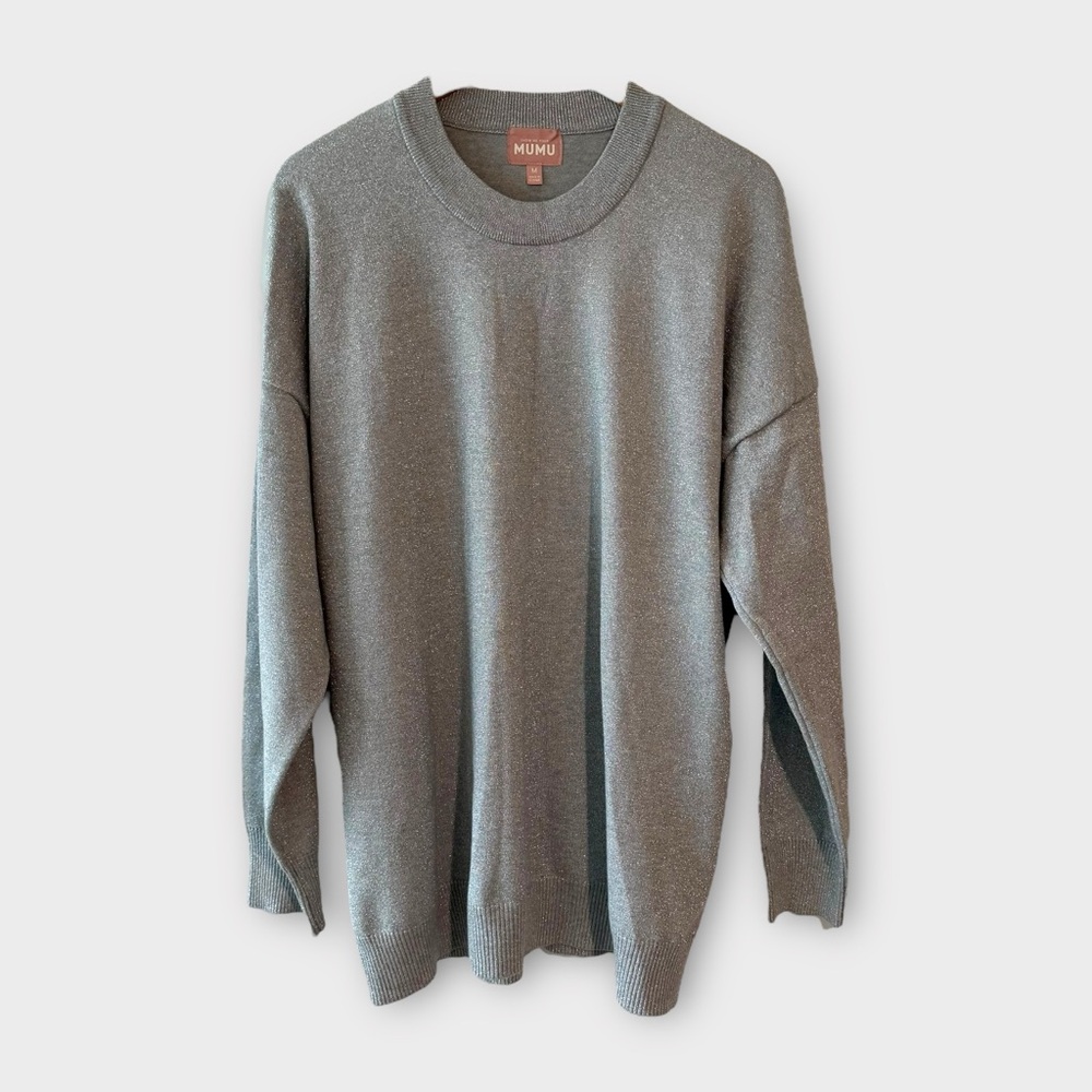 Show Me Your MuMu • Classic Silver Metallic Knit Crewneck Sweater - Picture 3 of 9